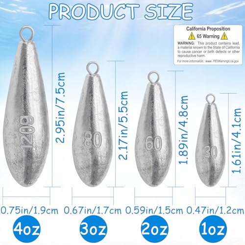 Drop Shot Fishing Weights Sinkers 1oz - 10 Pieces, Drop-Shaped Lead Tackle