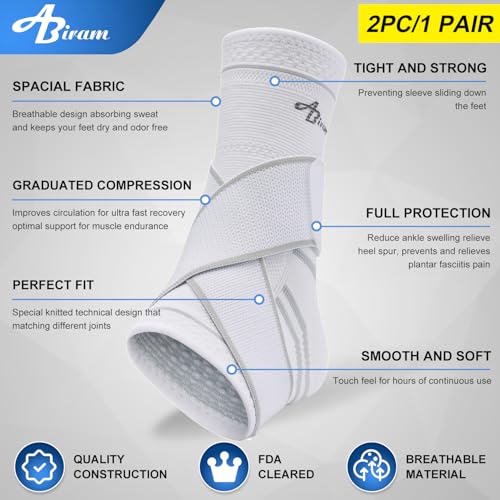ABIRAM Ankle Brace for Women & Men, Ankle Compression Sleeve, Foot Sleeve with Wrap, Ankle Support, Foot Brace for Sprained Foot & Arch, Plantar Fasciitis Relief Socks, Achilles Tendonitis, Sports
