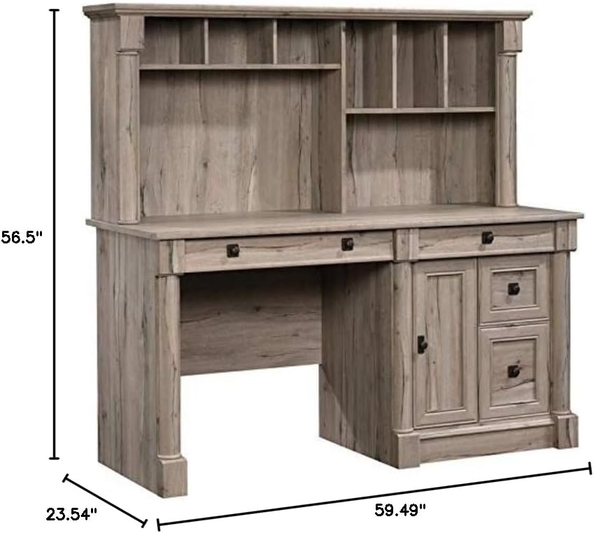 Pemberly Row Contemporary Wood Computer Desk with Hutch in Cherry