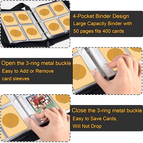 Small 4 Pocket Trading Card Binder with Removable Sleeves - Protect and Display Cards