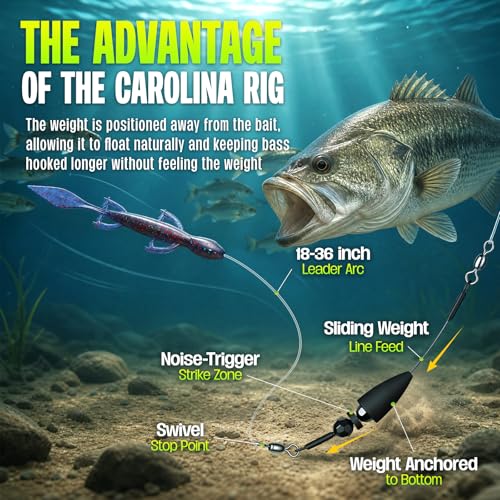 Pre-Rigged Carolina Rig for Bass Fishing - Black / 3/4oz