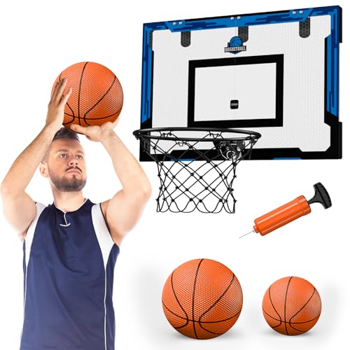 HYES 24x16 Inch Over The Door Basketball Hoop - Blue, Indoor Adult & Kid