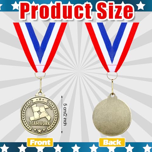 Teamwork Gold Medals with Ribbons - 30 Pack 2 Inch Awards for Kids & Adults
