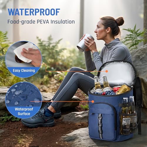 Navy Blue Cooler Backpack, Leak-Proof Insulated Bag for Men & Women - Medium
