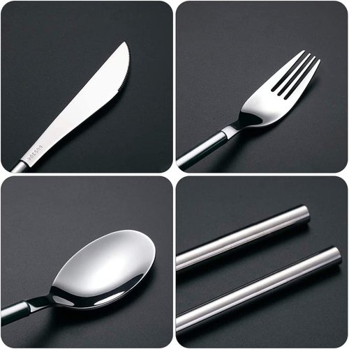 Maiyuansu Portable Flatware Set With Case 3-Piece Stainless Steel Travel Utensils Reusable Silverware Set for Lunch Camping Picnic, Silver