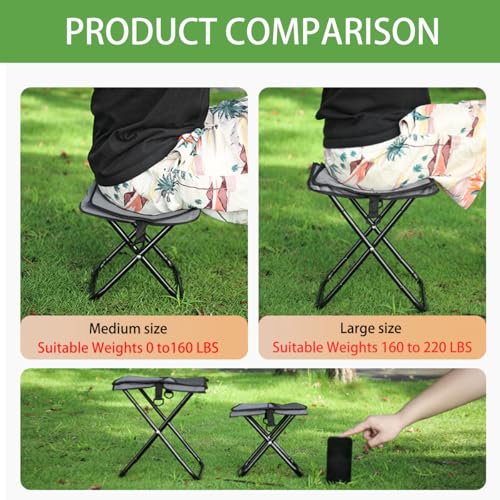 2-in-1 Collapsible Camping Stool & Sling Bag / 220LB Load Capacity Folding Portable Fishing Stool/Collapsible Stool for Camping, Hiking, Fishing, Gardening & Beach Outdoor Activities,Grey