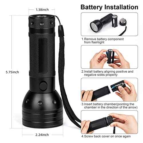 Black Light UV Flashlight, 51 LED Blacklight Flashlights 395 nM Pet Urine Detector with 3 Pack AA Batteries for Cat Urine, Stains, Bed Bug (Black)