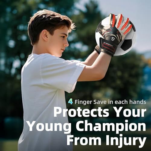Sportout Youth & Adult Goalkeeper Gloves - Black, Strong Grip & Finger Protection