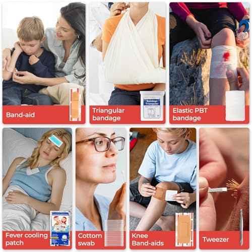 First Aid Kit for Travel, Car & Emergency Survival - Compact Waterproof Medical Supplies with Trauma Bandages,Burn Gel & Fever Cooling Patch, Portable for Camping,Hiking,Hunting,Sports,Dorm,Boat (Red)