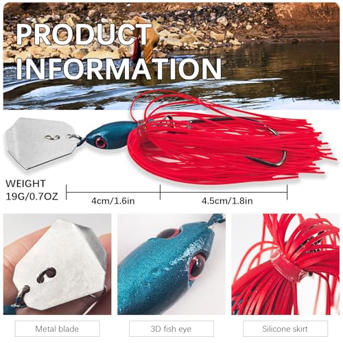5 Pack Bladed Fishing Jigs with Worm Hooks for Bass Trout Walleye - 4.13in 0.65oz