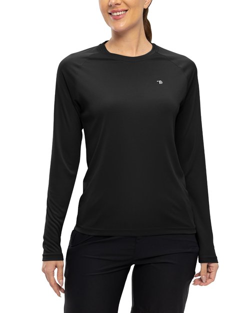 TBMPOY Women's UPF 50+ Shirts Long Sleeve Sun Protection Quick Dry Lightweight Rash Guard Hiking Black M