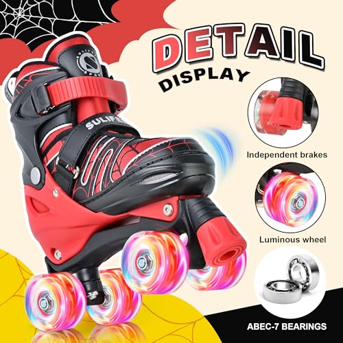 Kids Adjustable Light-Up Roller Skates - Spider Red, Small Size