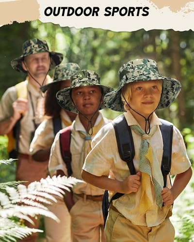 Kids Sun Hat 3 Pack - Camo Bucket & Boonie Hats with UV Sun Protection for Summer Outdoor Activities