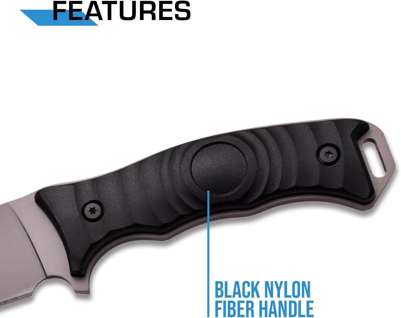 MTech USA – Fixed Blade Knife – Grey TiNite Coated Stainless Steel Blade with Black Nylon Fiber Handle, Full Tang, Includes Black Nylon Sheath - Hunting, Camping, Survival, Tactical, EDC – MT-20-70C