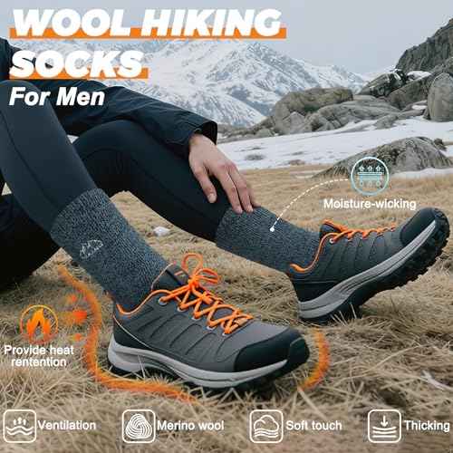 COOVAN Mens Merino Wool Hiking Socks Crew Thermal Winter Outdoor Boot Socks for Cold Weather 3 Pairs