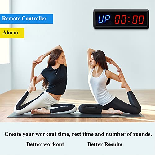 LED Gym Timer Countdown/Up Clock with Remote - Blue+Red Variation