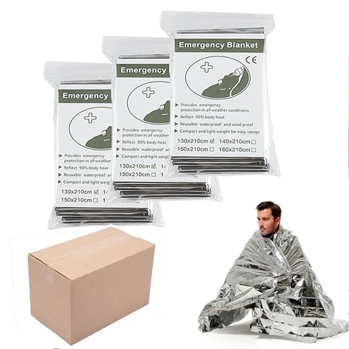 Emergency Foil Blanket 100 Pack Reflective Survival Mylar Blankets - Silver