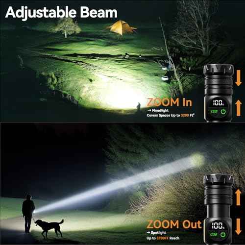 Flashlight Rechargeable 2000 High Lumens Ultra-Bright Covers 3200 ft©÷ Focus Up to 3900 feet,IPX7 Waterproof Tactical LED Flashlight with COB SideLight & Magnetic Base for Camping Home Emergency