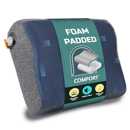 Travel Pillow with Removable Foam Cover - Blue, Adjustable Firmness, Compact for Plane Car Camping