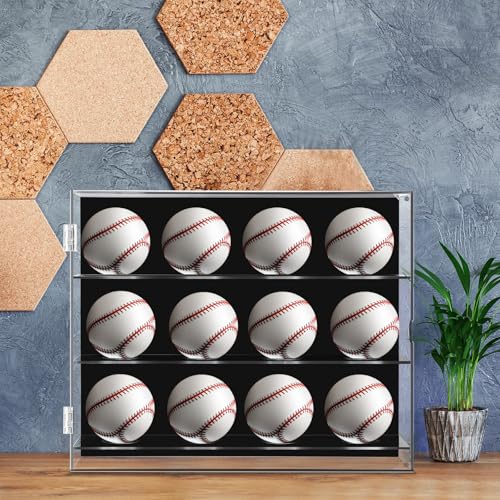 Wall Mount Baseball Display Case 3 Tiers for 12 Balls Acrylic Collection Stand