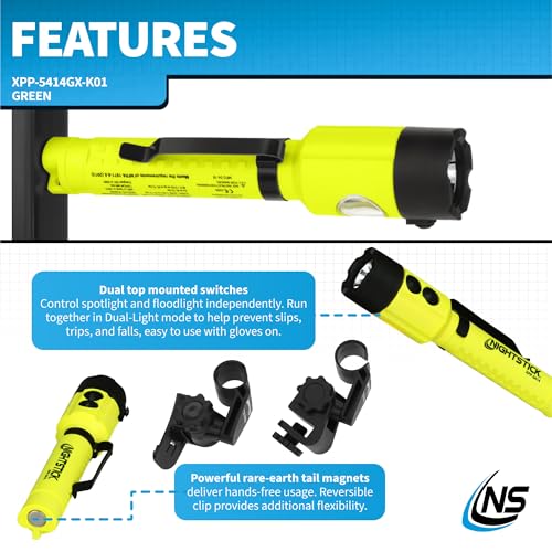 Nightstick XPP-5414GX-K01 Intrinsically Safe Flashlights with Brim & Slot Mounts, Green/Black