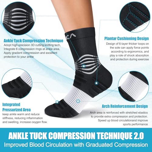 Neenca Compression Socks for Men & Women 20-30 mmHg Large Black & White 2 Pairs