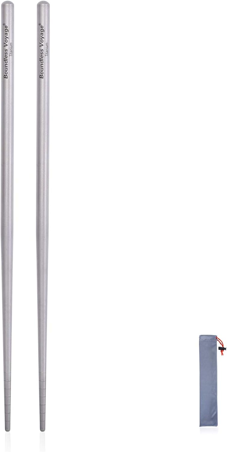 iBasingo Titanium Chopsticks Square Ultralight (15g) Skidproof Chinese Chopsticks for Camping, Travel & Home Use, Reusable Metal Utensil Durable Outdoor Cutlery (1 Pair Ti1001T)