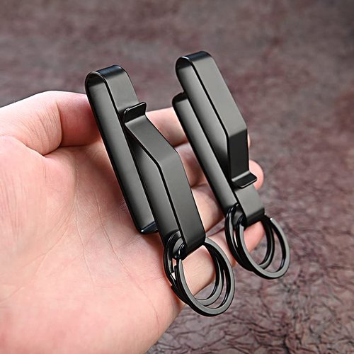 ZoloAJay Tactical Stealth Duty Belt Key Holder, 2 Pack Belt Key Clip Holder with 12 Pcs Key Rings Black Stainless Steel Belt Loop Holder for Duty Policemen Fire Agencies Law Enforcement (75X12.5mm)