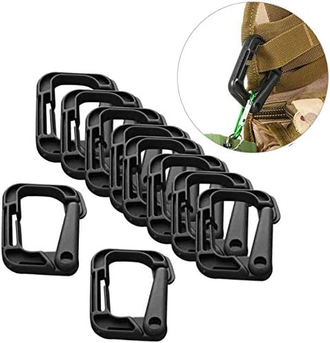 AKOAK 10 Pack Multipurpose Black D-Ring Plastic Buckle Locking Hanging Hooks Backpack Hanging Locks Snap Keychains for Backpack Straps Webbing Paracord Bracelet Outdoor Tool