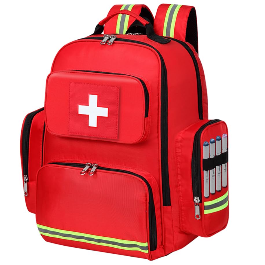 Gatycallaty First Aid Backpack Medical Emt First Responder Bag Empty Ems Emergency Home Health Hiking Trauma Travel Camping (red, Large)
