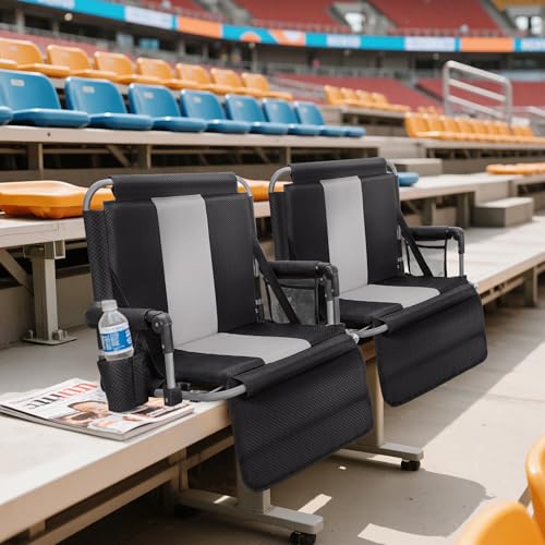 Portable Stadium Bleacher Chair Folding Seat Black Grey - Lightweight & Padded