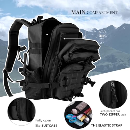 Hannibal Tactical 30L MOLLE Assault Pack Military Backpack Black - 3-Day Rucksack