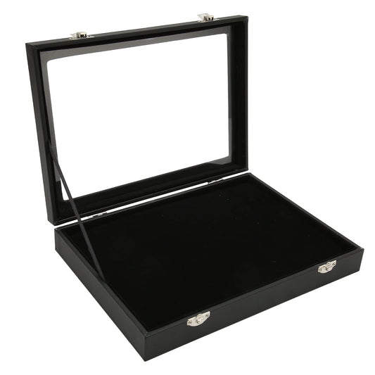 Pin Display Case, Pin Collection Display with Transparent Glass Top Lid, Sponge Lining and Locking Buckle, Frame for Military Medals, Beach Tags, Jewelry Pins (M)