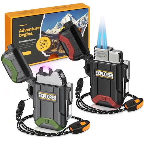 Lafagiet 2 Pack of USB-C Electric Lighter & Dual Torch Lighter Butane Gas refillable, Waterproof Windproof Lighters Multipack for Hiking, Camping, Outdoor Gear (NO Gas)