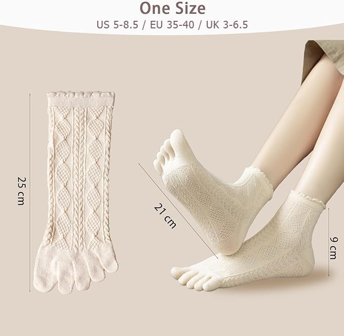 Multicolor Cotton Toe Socks Women, Five-Finger Crew Athletic Socks - Comfortable Breathable Fit