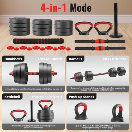 Fitvids Multi-Functional Portable Changeable Dumbbell and Barbell Kettlebell Set - Adjustable Weights