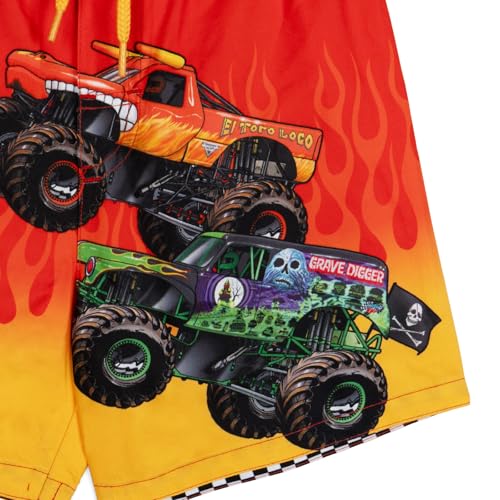 Monster Jam Boys' Swim Trunks with Mesh Lining - Red & Orange, Toddler to Big Kid