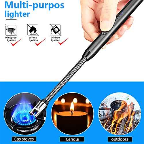 Electric Candle Lighter Plasma Flameless Arc Windproof 360¡Æ Long Neck Flexible with LED Power Display Lighters for Candle for BBQ, Grill, Camping, Fireplace, Stove