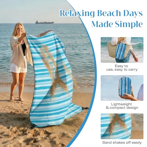 OIGAE Waterproof Sandproof Beach Blanket 7x7 ft Blue Wave Stripes - Oversized Family Mat