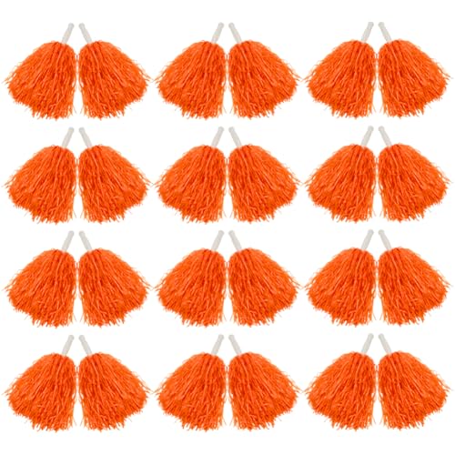 Orange Cheerleading Pom Poms Set 24PCS with Handles for Sports & Cheer Teams
