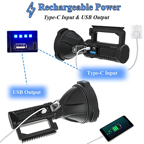 Rechargeable 3,000,000 Lumens Spotlight with 1500M Range, IPX5 Waterproof, Multi-Mode, Tripod
