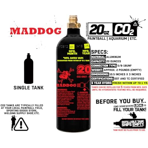 Maddog 20 Oz Refillable Aluminum CO2 Paintball Tank - Ships Empty