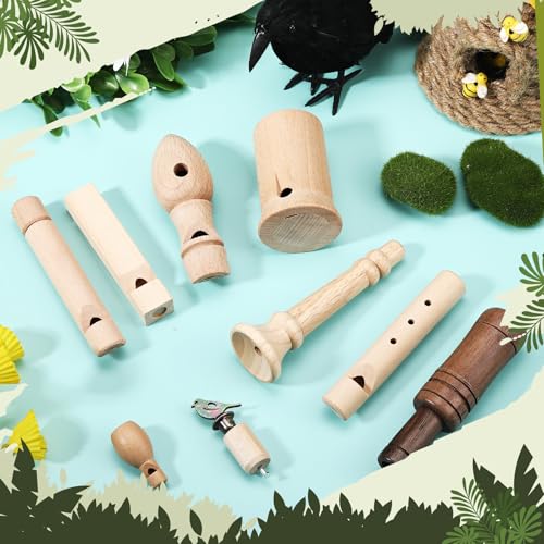 9 Pack Wooden Bird Calls Set - Handcrafted Realistic Bird Sound Whistles for Birdwatching & Outdoors