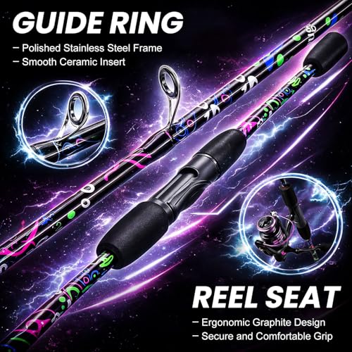 Sougayilang Fishing Rod Reel Combo - 2 Piece Light Weight Spinning Set Bright Colorful