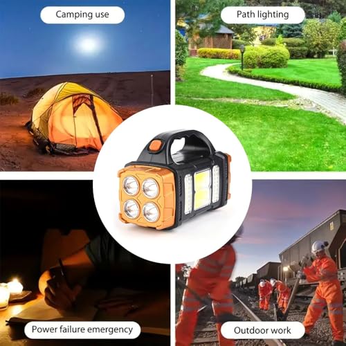 High Lumens Solar Flashlight - LED Work Light with USB-C Rechargeable, Waterproof, Multi-Function Flashlight & Lantern for Camping, Emergencies, and Outdoor