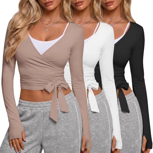 Women’s Wrap Tops Pack - Versatile Pilates & Ballet Layering with Thumbholes