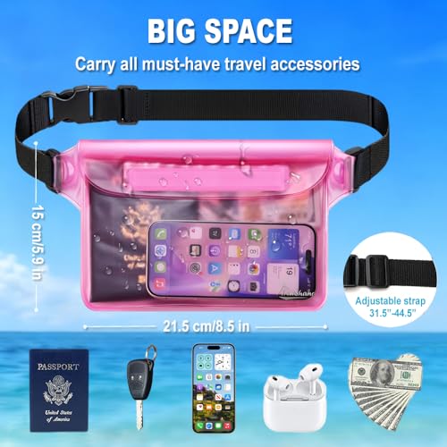 Waterproof Fanny Pack Dry Bag Phone Pouch for Beach Swimming Kayaking Black+Pink