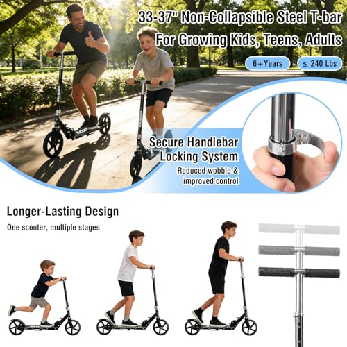 DEROFIT Folding Kick Scooter for Kids & Adults Black - Adjustable Height, 250 Lbs Capacity