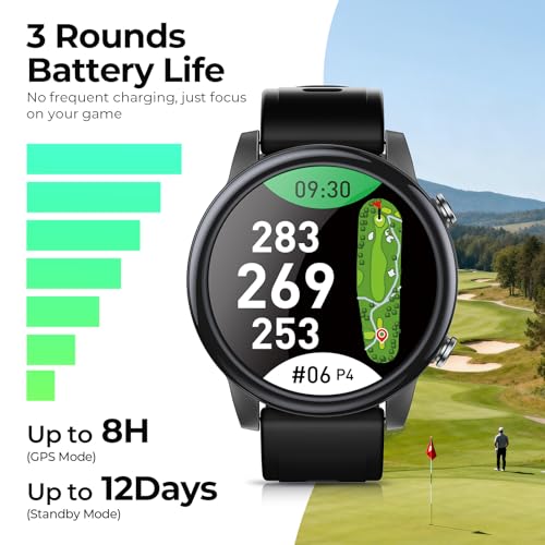 SILLAID Black Golf GPS Watch with 1.43" AMOLED Touchscreen, 40,000+ Courses, Slope Mode & Hazard Distances