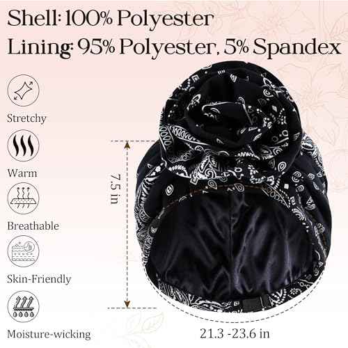 Womens Chemo Headwear Cotton Beanies Satin Lined Bonnet for Sleeping Handmade Flower Turbans for Women